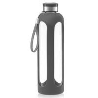 Swig Savvy Glass Water Bottles with Protective Silicone Sleeve & Stainless Steel Leak Proof Lid / Gray