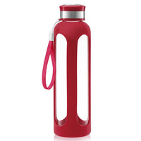 Swig Savvy Glass Water Bottles with Protective Silicone Sleeve & Stainless Steel Leak Proof Lid / Red