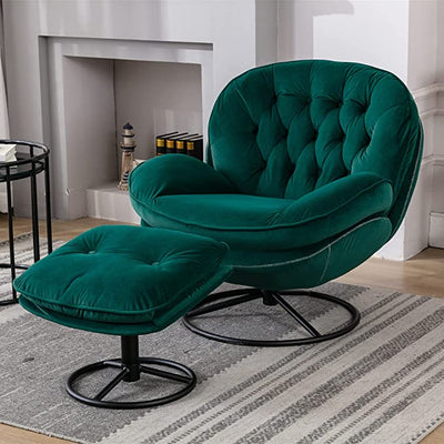 Velvet Swivel Accent Chair with Ottoman Set / Green