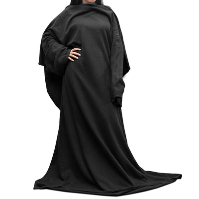 Wearable Fleece Blanket with Sleeves / Black