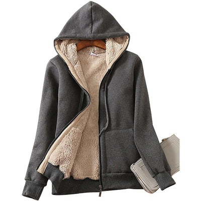 Women's Casual Winter Warm Sherpa Lined Zip Up Hooded Sweatshirt Jacket / Dark Gray / Medium