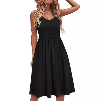 Women's Fit and Flare Cinch Dress / Black / Large