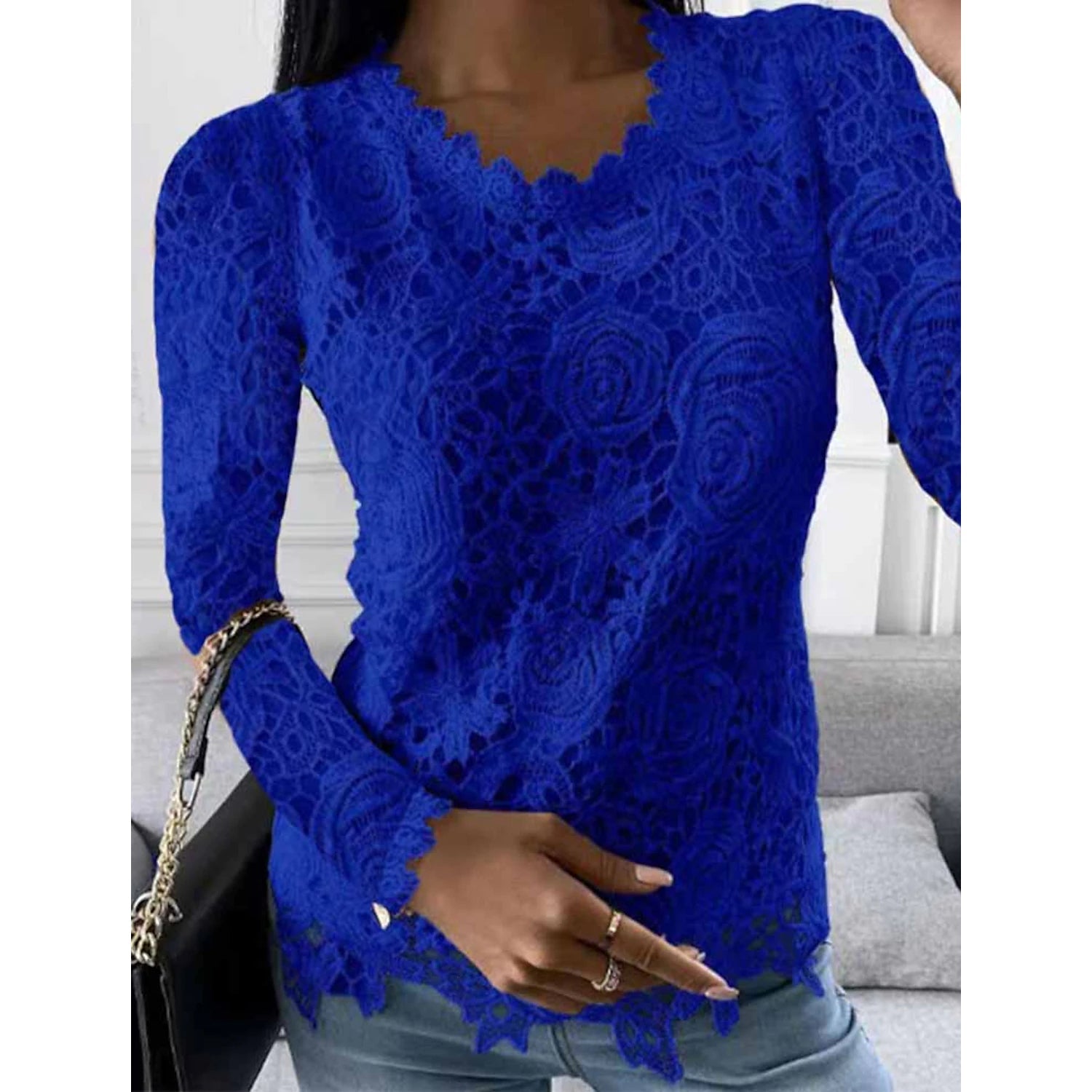 Image of Women's Floral Lace Long Sleeve Blouse Shirt