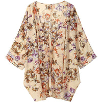 Women's Floral Print Sheer Chiffon Loose Kimono Cardigan Capes / Apricot / Small
