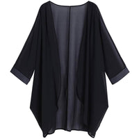 Women's Floral Print Sheer Chiffon Loose Kimono Cardigan Capes / Black / Small