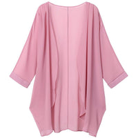 Women's Floral Print Sheer Chiffon Loose Kimono Cardigan Capes / Pink / Small