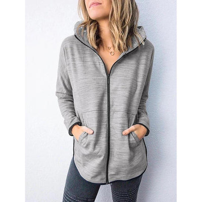 Women's Hoodie Zip Up Hoodie Sweatshirt Plain Zipper Front / Gray / Large