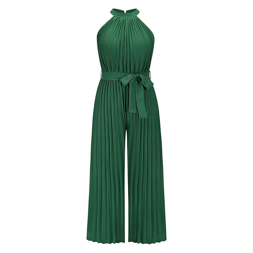 Image of Women's Lace-Up Halter Casual Wide-Leg Jumpsuit