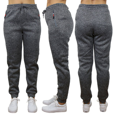 Women's Loose-Fit Marled Fleece Jogger Sweatpants With Zipper Pockets / Heather Gray / XL