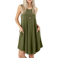 Women's Sleeveless Pockets Casual Swing T-Shirt Short Dresses / Army Green / Small