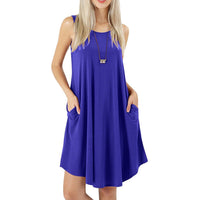 Women's Sleeveless Pockets Casual Swing T-Shirt Short Dresses / Blue / Small