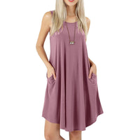 Women's Sleeveless Pockets Casual Swing T-Shirt Short Dresses / Purple / 2XL