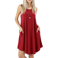 Women's Sleeveless Pockets Casual Swing T-Shirt Short Dresses / Wine / Small