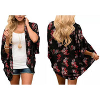 Women's Summer Kimono Cardigan Cover Up in Leopard and Floral / Black / Small