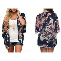Women's Summer Kimono Cardigan Cover Up in Leopard and Floral / Blue / Small