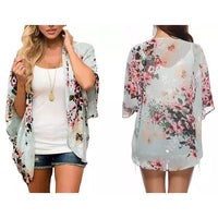 Women's Summer Kimono Cardigan Cover Up in Leopard and Floral / Mint / Small