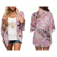 Women's Summer Kimono Cardigan Cover Up in Leopard and Floral / Pink / Small