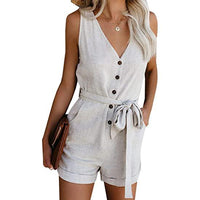 Women's V Neck Jumpsuits Casual Sleeveless Romper / Beige / Small