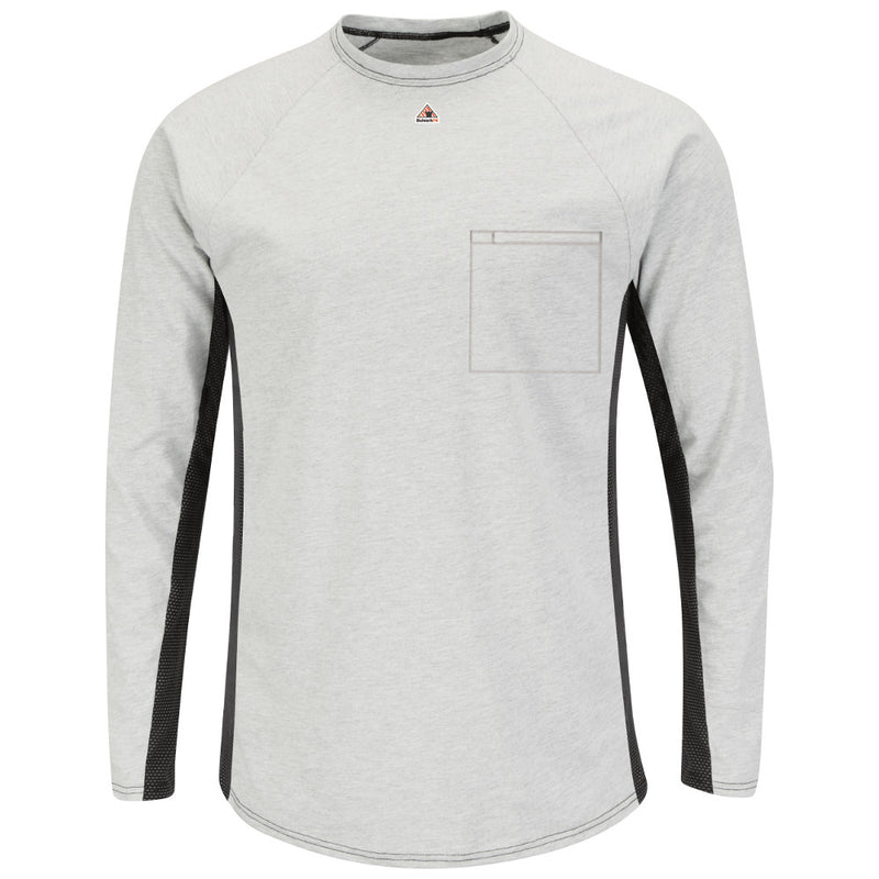 Men's Bulwark FR fire retardant Long Sleeve FR Two-Tone Baser Layer Shirt -MPS8 in Grey and Khaki
