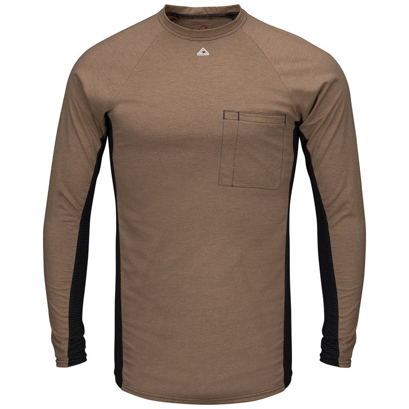 Men's Bulwark FR fire retardant Long Sleeve FR Two-Tone Baser Layer Shirt -MPS8 in Grey and Khaki