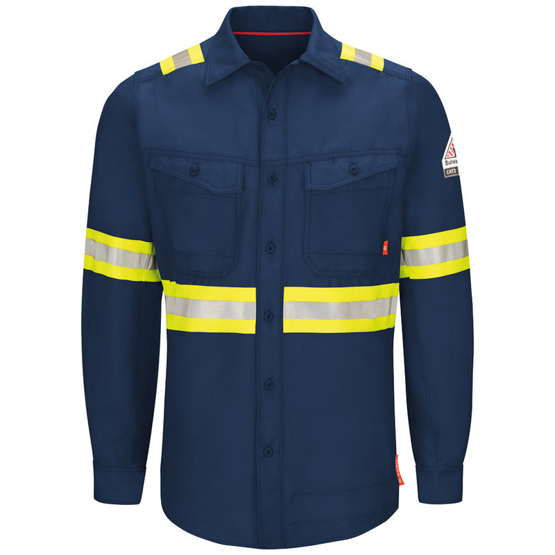 Men's FR Bulwark iQ Series® Endurance Enhanced Visibility Work Shirt in Grey and Navy QS40