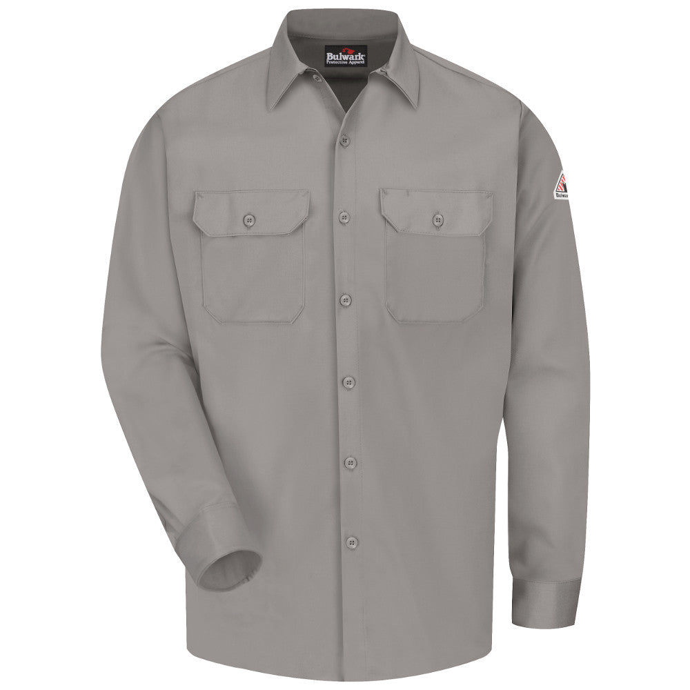 Men's Bulwark FR fire retardant Button-Front Work Shirt - CAT 2 - SLW2 in Khaki, Light Blue, Navy, and Grey