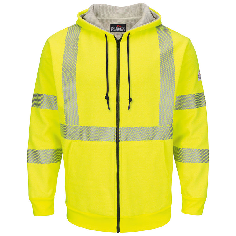 Men's FR Bulwark Hi-Visibility Zip-Front Hooded Fleece Sweatshirt with Waffle Lining SMZ4HV