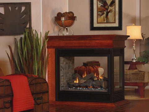 A Peninsula Fireplace in A Living Room