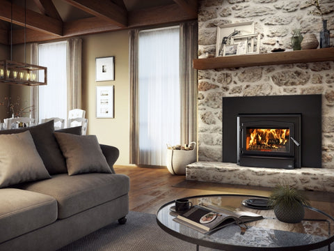 A Living Room with A Wood Burning Fireplace