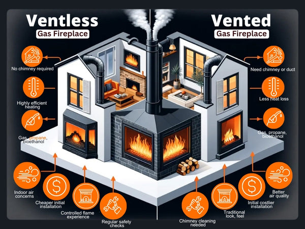 An Infographic Comparing a Vented and Ventless Fireplace