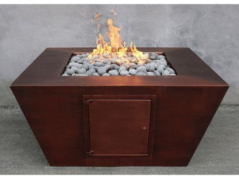 A Square Copper Fire Pit With Hidden Door For Propane