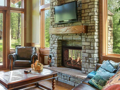 A Living Room With A Fireplace And A Television