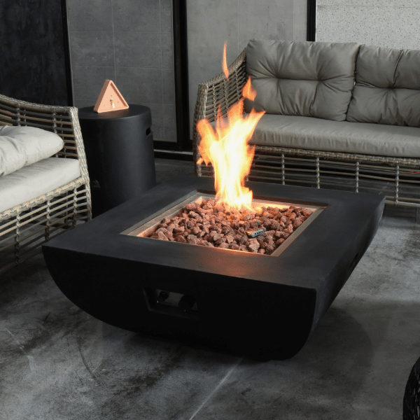 thermometer Licht Magistraat Modeno Aurora Black Square Concrete Fire Pit Table | Fire Pit Surplus