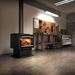 Drolet Escape 2100 Wood Stove With Brushed Nickel Trims Db03131 In Lifestyle Image