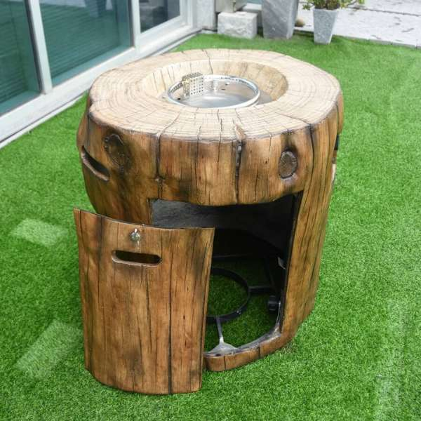     Modeno Mansfield Fire Pit Table In Redwood Showing The Enclosed Tank Cover