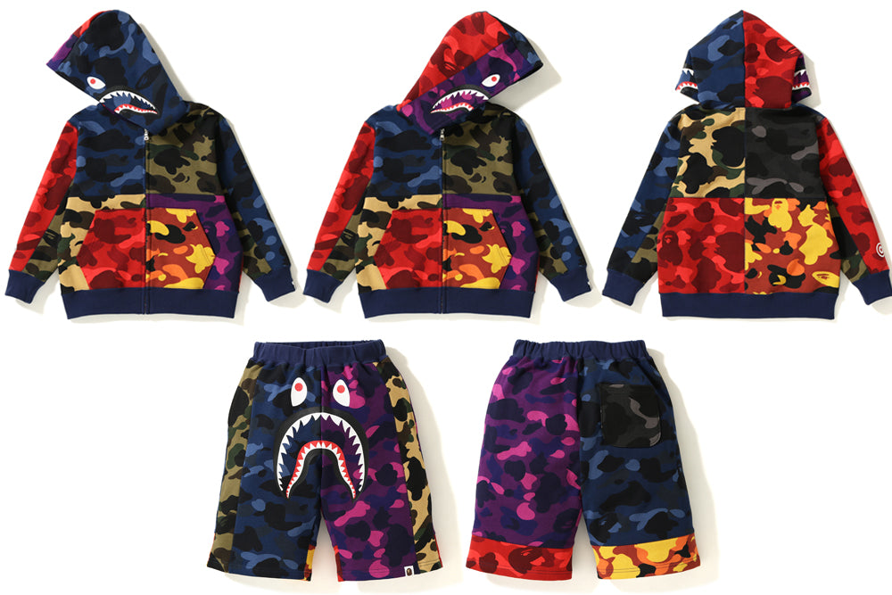 bape mix camo crazy shark full zip hoodie