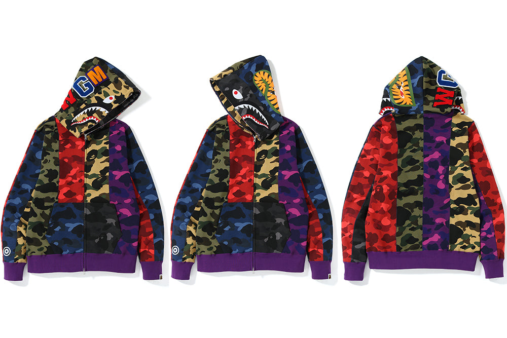 bape patched shark full zip hoodie