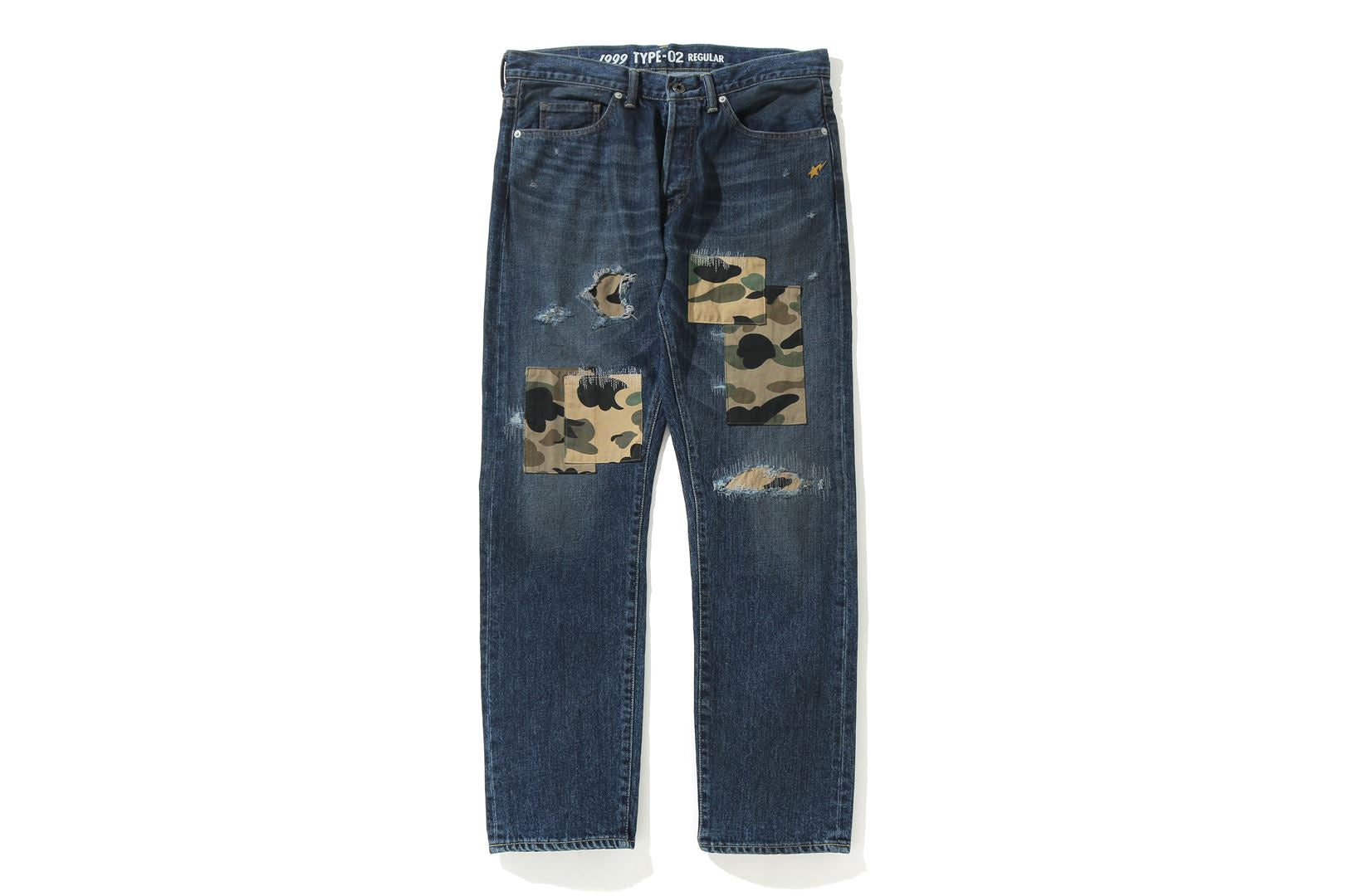 1999 TYPE-02 1ST CAMO PATCH DAMAGED DENIM PANTS