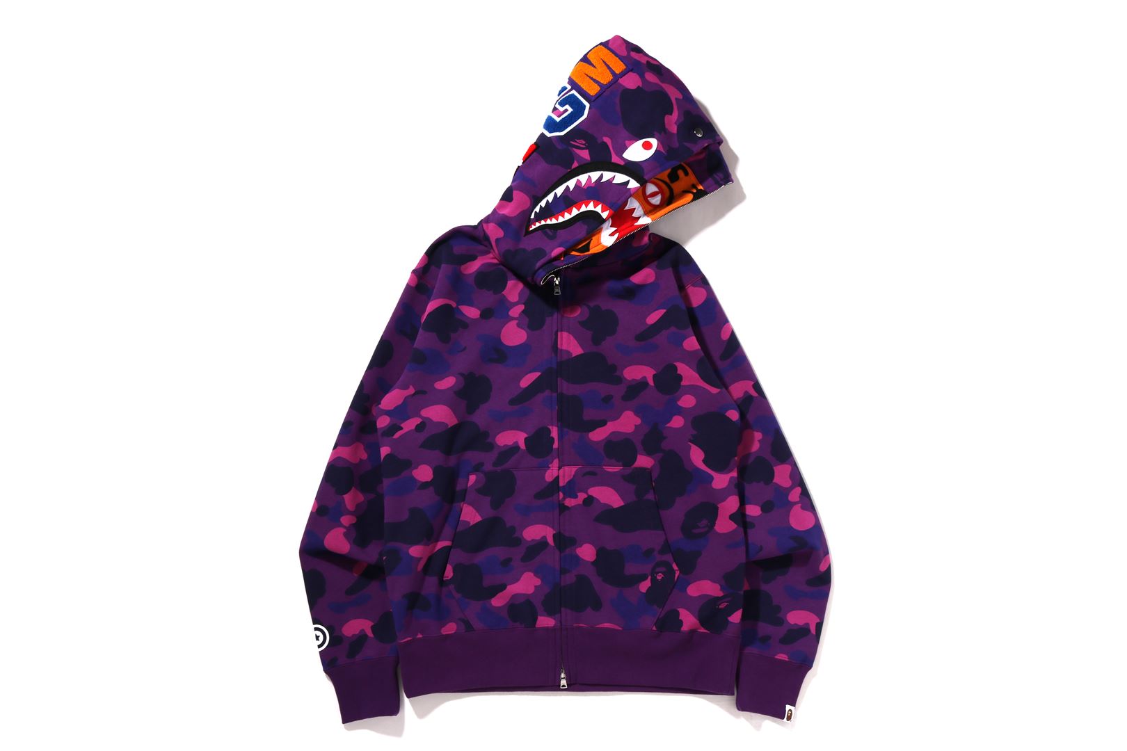 COLOR CAMO TIGER SHARK WIDE FULL ZIP DOUBLE HOODIE