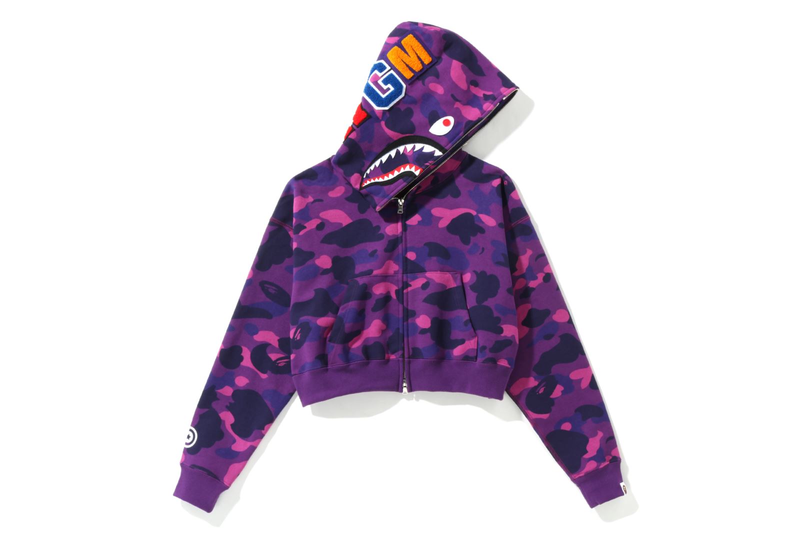 COLOR CAMO CROPPED SHARK FULL ZIP HOODIE