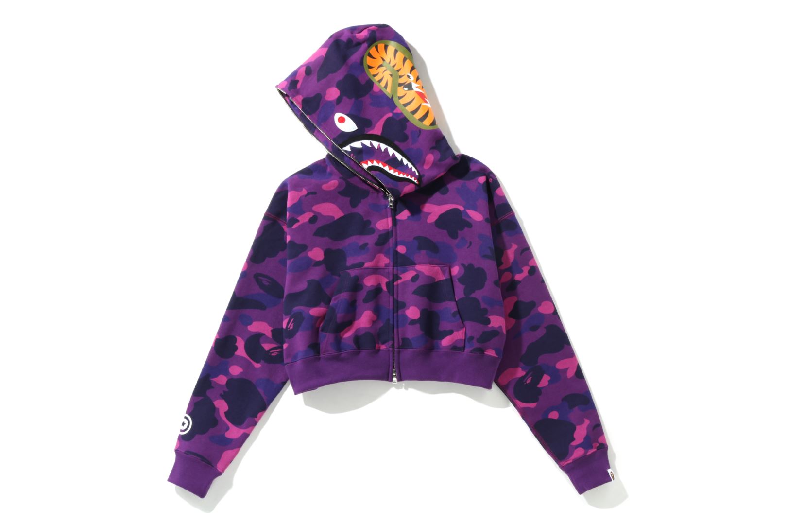 COLOR CAMO CROPPED SHARK FULL ZIP HOODIE