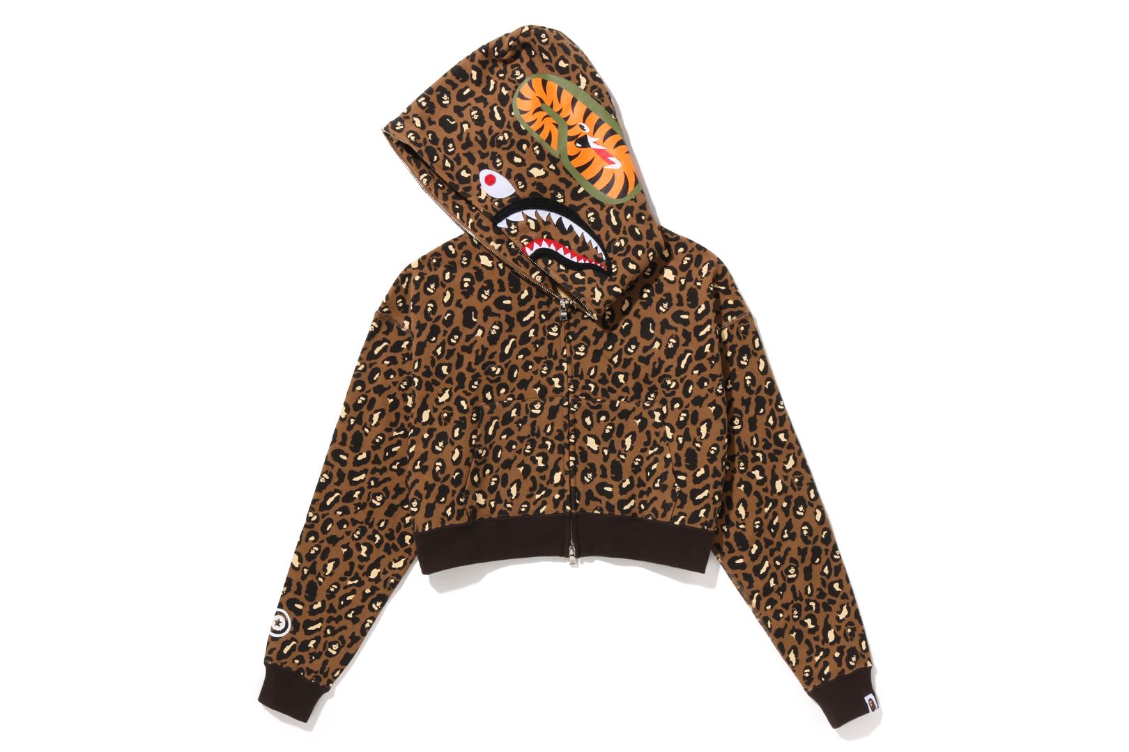 LEOPARD CROPPED SHARK FULL ZIP HOODIE