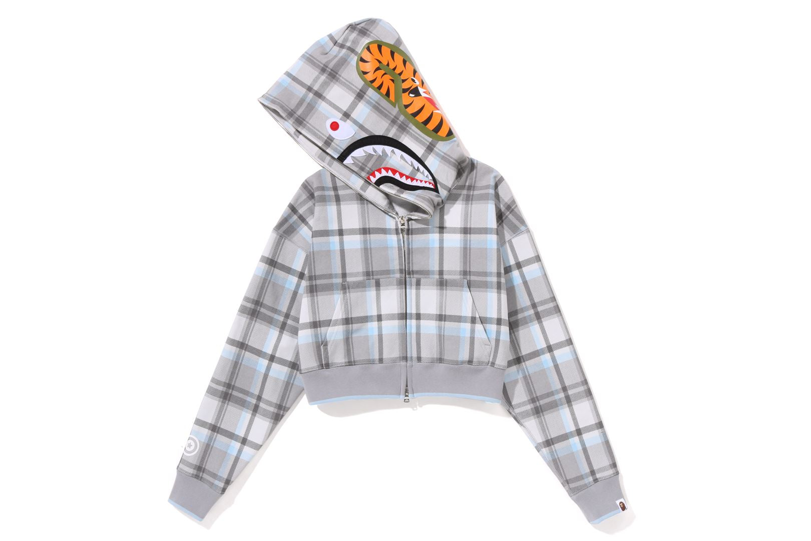 BAPE CHECK CROPPED SHARK FULL ZIP HOODIE