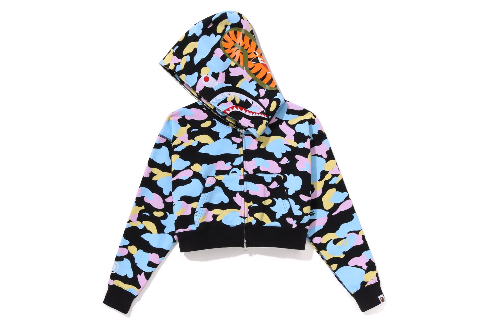 NEW MULTI CAMO CROPPED SHARK FULL ZIP HOODIE