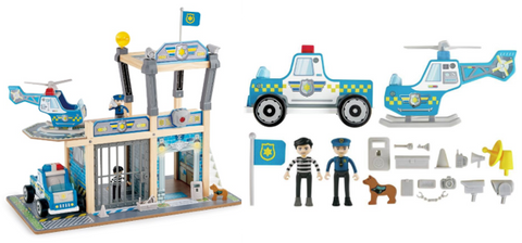 Wooden Police station and play figures from Hape Sustainable wooden toys