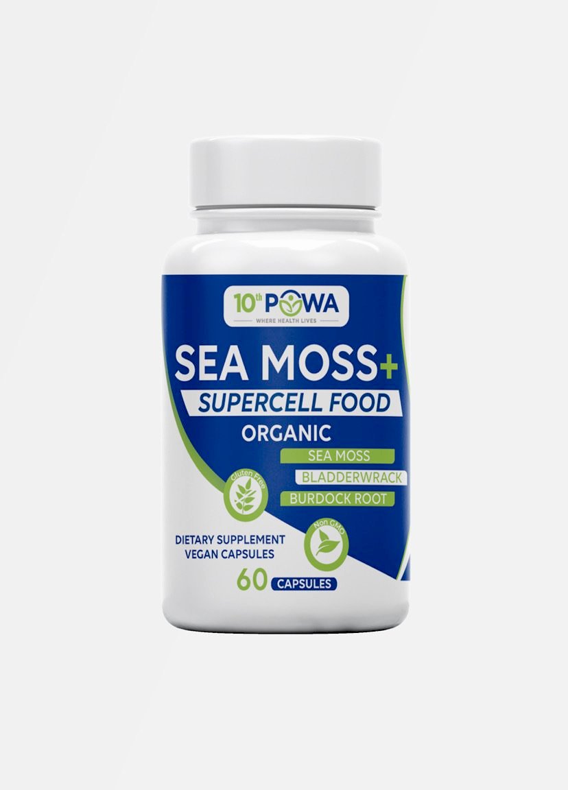 100% Plant-based Sea Moss, Bladderwrack & Burdock Root Mix Capsules - 10thpowaproducts product image