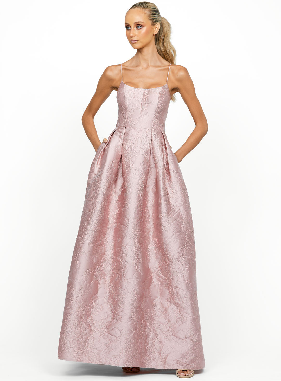 Balmy Nights Scoop Ball Gown - Blush/Gold - size 16