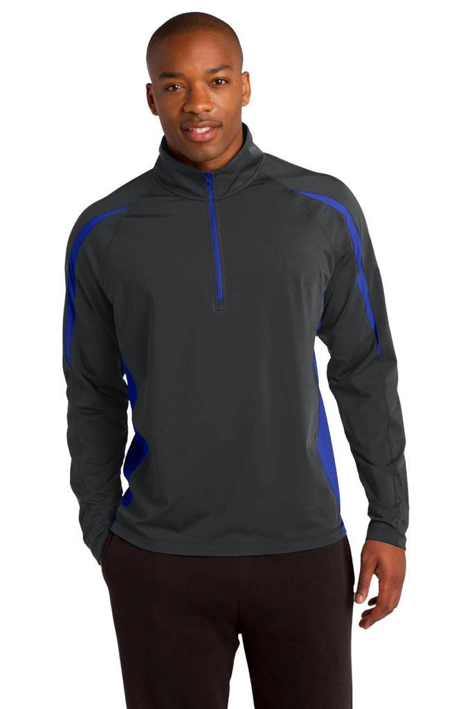 sport-tek sport-wick stretch 1 2-zip colorblock pullover st851