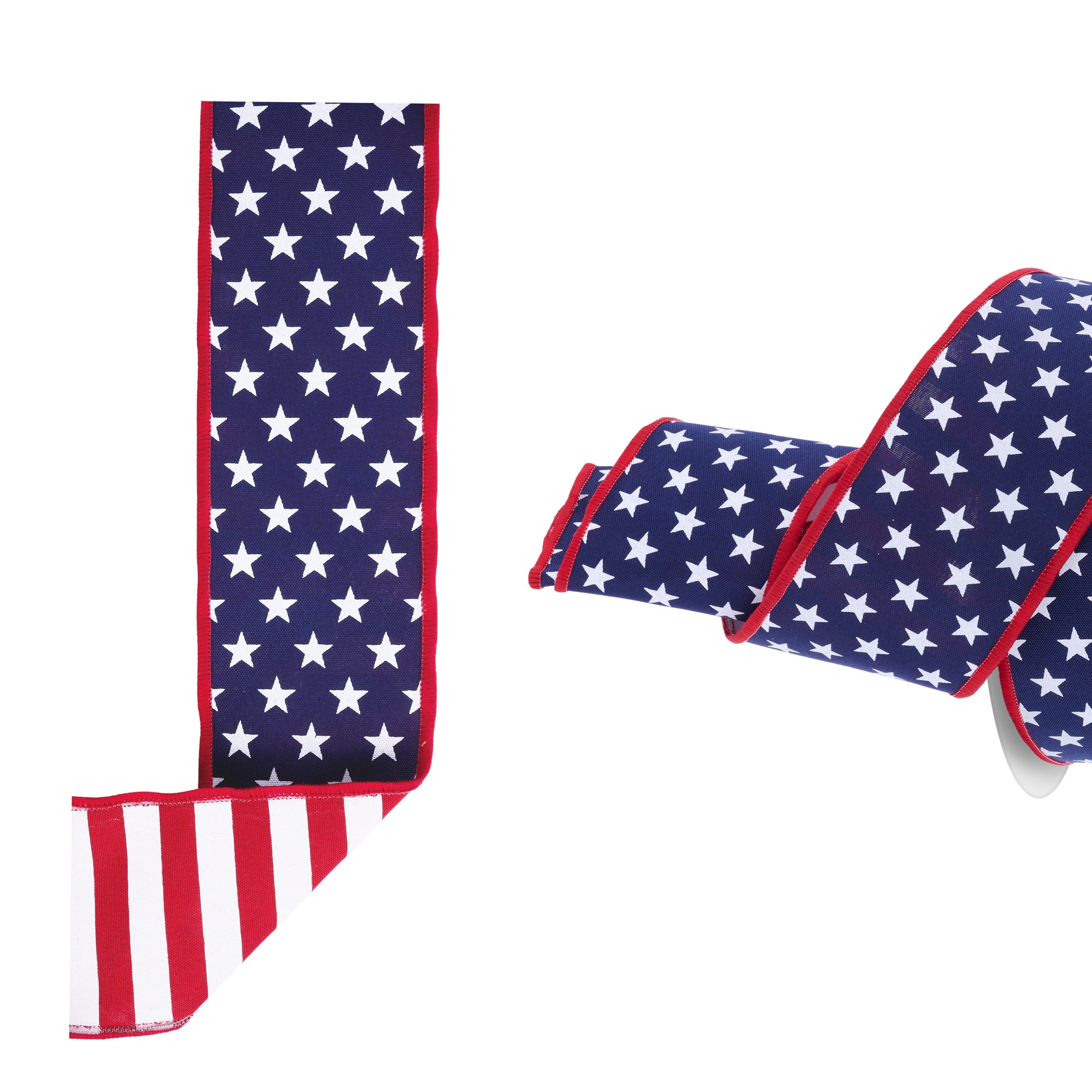 D'Lux Wired Ribbon * Stars and Stripes/Fused/Double Sided * Red/White/Navy * 2.5" x 10 Yards * LX311519