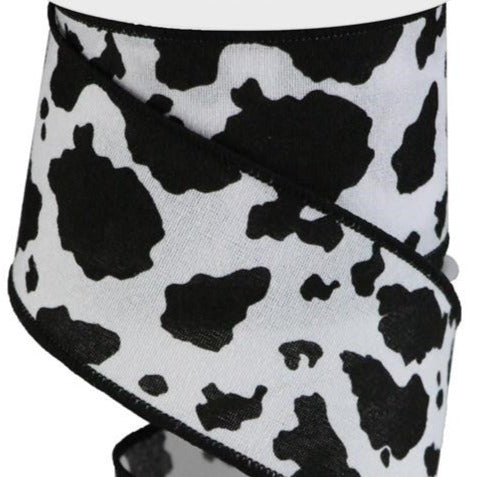 Wired Fuzzy Black & White Cow Print Ribbon 1 1/2″ or 2 1/2″ – Mum  Supplies.com